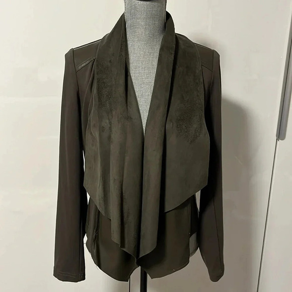 Drape Front Faux Leather Jacket Pockets, Size M - Picture 1 of 11